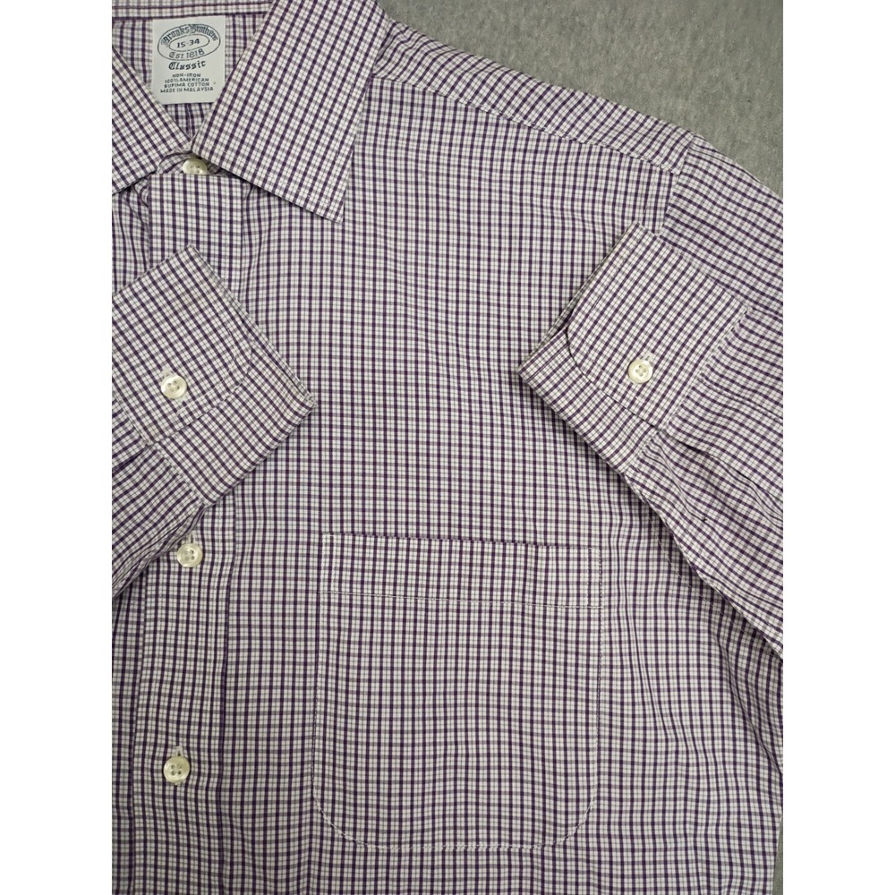 Brooks Brothers Classic Fit Non-Iron Tattersall Check Dress Shirt Purple 15-34